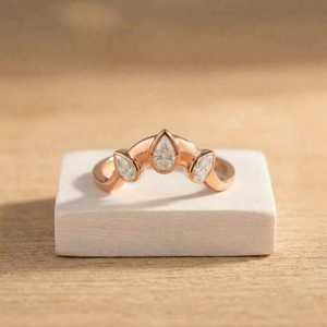 Anillo de Compromiso con Diamante Cultivado en Laboratorio, Corte Pera, Banda Curva, Conjunto Nupcial de Oro de Lujo, Certificado IGI, Anillo de Compromiso para Mujer - Product Image 5