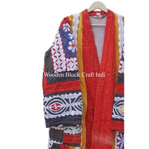 Robe kimono Kantha indienne faite à la main, multi-patchwork, en coton, pour femme, courte, style peignoir - Product Image 2
