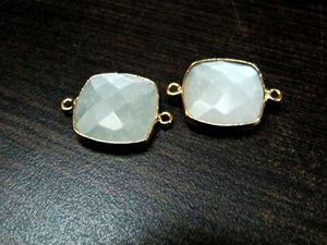 Conectores de Bisel de Doble Aro con Forma de Cojín de Piedra Lunar Blanca Natural, Conectores de Briolette, Dijes - Product Image 2