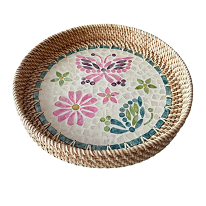 Wholesale Natural <b>Mother</b> of Pearl Tray with Rattan Edge, Luxury Shell Inlay Serving Platter, Vietnam Handicraft Manufacturer - Product Image 4