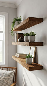 Wooden Wall Mounted Double Tier Modern Floating Storage Shelves Handmade Home Decor for Living Room - Product Image 6