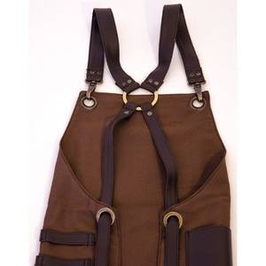 Tablier de mixologue en toile premium avec bretelles en cuir réglables, uniforme de bar professionnel, double couture, passants pour outils, pour les professionnels - Product Image 3