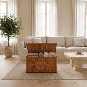 <b>Large</b> Rectangle Handcrafted Wicker <b>Storage</b> <b>Basket</b> Natural Rattan Bin Organizer Container for Home Laundry Room - Product Image 2