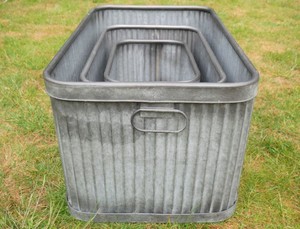 Customized rectangular galvanized metal <b>planters</b> Ribbed texture outdoor garden containers Set of 2 Galvanized Metal <b>Planters</b> Pot - Product Image 2