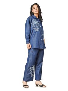 Ensemble décontracté en jean brodé pour femme, coupe régulière, sexy, été, 2 pièces, pantalon en coton fiable - Product Image 3