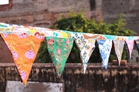 Guirlande de fanions en tissu indien imprimé à la main, motif floral bohème en coton, pour fête de naissance, mariage, Diwali, réutilisable