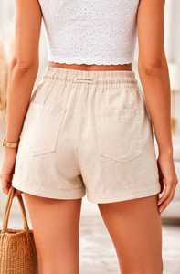 ONETEN APPARELS <b>Women</b> Winter 3 Piece <b>Shorts</b> Set <b>White</b> Hooded Anti-Wrinkle Casual Sportswear Crop Top Beige Tassel Drawstring - Product Image 6