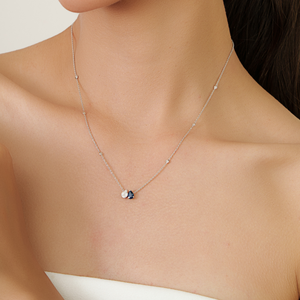 Collar con colgante Toi et Moi de oro blanco de 14 quilates con zafiro azul, elegante, nuevo, de alta calidad, al mejor precio, para mujeres y niñas, regalo para ella, joyería. - Product Image 4