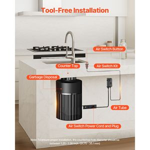 Kit Interruttore ad Aria a Doppia Uscita per Lavello, per Smaltimento Rifiuti Alimentari, 3.5 Pollici, in Acciaio Inossidabile Spazzolato Argento, per Tritarifiuti in Metallo - Product Image 6
