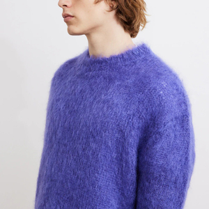 Cárdigan de punto para hombre, morado, de lana/viscosa, manga larga, color liso, grueso y cálido para invierno, antipilling, peso de tela personalizable - Product Image 1