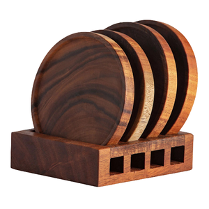 Round Wooden <b>Coaster</b> <b>Set</b> Of 4 Pcs With Wood Finished For Hot & Cold Cover Of Beverage Kitchenware <b>Coaster</b> <b>Set</b> - Product Image 1