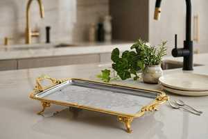 Plateau de service antique en laiton avec poignées, plateau à thé et à café argenté avec pieds, style ottoman, décoration de luxe pour la maison, cadeaux - Product Image 3