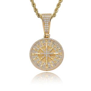 Collier pendentif boussole hip-hop serti de diamants pour hommes et femmes, bijoux de mode - Product Image 5