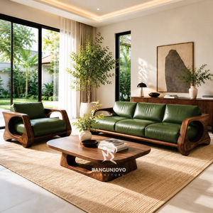 Juego de Sofás de Cuero de Lujo Moderno con Estructura de Madera Sólida, Sofá de 3 Plazas, Sillones y Mesa de Centro - Product Image 3