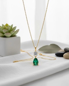 Collier pendentif en émeraude naturelle, pierre précieuse verte, cristal, bijoux élégants faits à la main, cadeau de mode pour femmes, luxe - Product Image 4