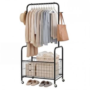 Appendiabiti Pieghevole 3-in-1 in Metallo Nero con Cesto Portaoggetti e Ganci per Armadio e Camera da Letto, per Scarpe e Vestiti - Product Image 1