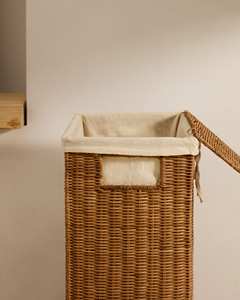 Cestas de lavandería rectangulares altas y resistentes de ratán con tapas, contenedores de almacenamiento de mimbre natural para dormitorio, baño y organización del hogar. - Product Image 4