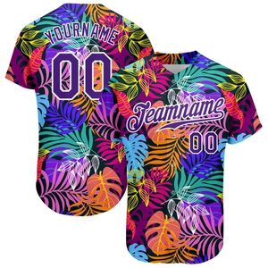 Wholesale Direct Manufacturing Industry Custom White Purple-White 3D Pattern Design Hawaii Palm <b>Trees</b> Authentic Baseball Jersey - Product Image 1