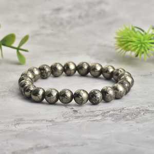 Bracelet en pyrite naturelle, bracelet perlé en pyrite, bracelet tendance avec perles rondes en pierre métallique brillante - Product Image 1