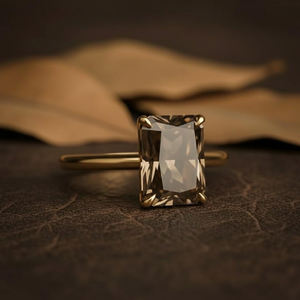 Bague de fiançailles tendance en quartz fumé taille radiant, argent sterling 925 plaqué or 18 carats, bijoux pour fiançailles et cadeaux d'anniversaire - Product Image 5