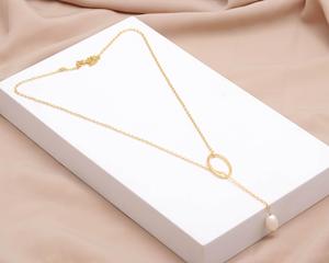 Collier en perles de coquillages naturelles faites à la main, forme ovale, pierres précieuses, or 18 carats, argent sterling 925 - Product Image 3