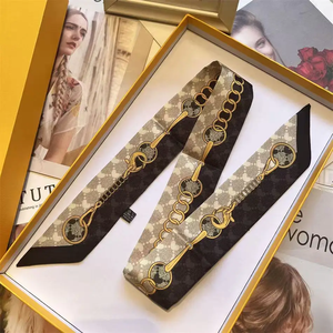 90 * 5 cm Cinta de seda retro con cadena y diseño de sarga para mujer, decorativa, para envolver bolsos, pañuelo pequeño de seda - Product Image 4