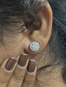 1 Ct Round Cut Lab Grown Diamond Cluster wedding Earrings, Diamond Flower Shaped Screw Back Earrings, Solid 10K White Gold - Product Image 5