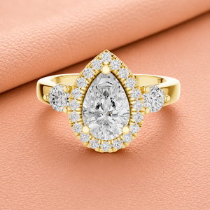 Luxury Pear Cut Halo Diamond Engagement <b>Ring</b> Yellow Gold Bridal <b>Statement</b> <b>Ring</b> Handmade Fine Jewelry Gift - Product Image 2