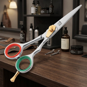 Ciseaux de haute qualité en acier inoxydable avec poignée rouge et verte en silicone, bord lisse, ciseaux de barbier - Product Image 2