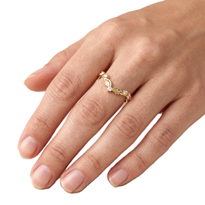 ใบรับรอง IGI เพชรทรงกลมจากห้องปฏิบัติการ ขายส่ง แฟชั่น ทองคำแท้ 14K 18K ดีไซน์มินิมอล ลายใบไม้โค้ง แหวนแต่งงาน - Product Image 5