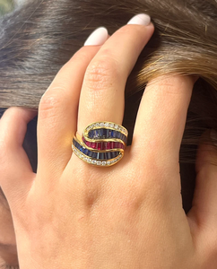 Anillo de Cóctel Moderno para Mujer, Chapado en Oro de 10K, con Zafiro, Rubí y Esmeralda, Corte Geométrico, Anillo de Compromiso y Boda - Product Image 3
