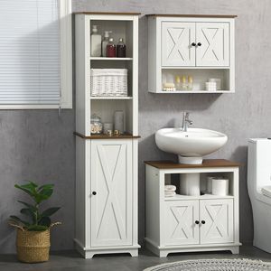 Armadietto bagno alto bianco casale con porta regolabile 15.5x11.75x63 mobili in stile fattoria - Product Image 2