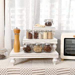 Custom Logo Wooden Riser Display Stand Set Of 3 Beaded Pedestal Tray For Kitchen Counter Home <b>Decor</b> <b>Party</b> Wholesale - Product Image 4