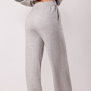 Pantalon de survêtement gris pour femme, taille haute, tricoté, coupe droite, taille élastique, décontracté, longueur intégrale, couleur unie - Product Image 3