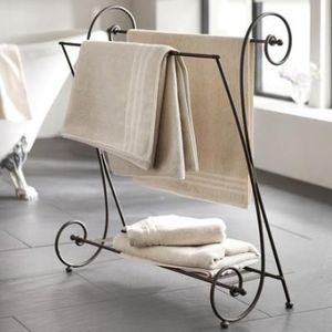 Elegant White Metal Decorative Towel Rack Double <b>Bar</b> <b>Freestanding</b> Holder Bathroom Organizer Classic Scroll Durable Structure - Product Image 6