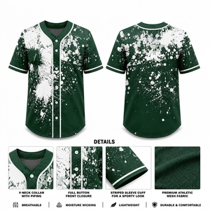 Camiseta de Béisbol con Estampado Completo, Sublimación con Diseño de Salpicaduras de Pintura, Cuello en V con Botones, Malla, Personalizada, Fabricante OEM al por Mayor - Product Image 3