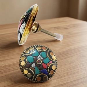 Industrial Quality Beaded Mosaic Stone Glass <b>Metal</b> Knobs Handles Pulls for Dresser Door Drawer Cabinet Apartment Living Room - Product Image 2