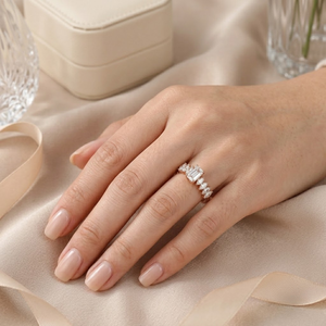 Emerald Cut & Marquise Lab Grown <b>Diamond</b> <b>Ring</b> | 10K Rose Gold Wedding <b>Ring</b> | Luxury Stackable Anniversary Band Fine Jewelry Gift - Product Image 2