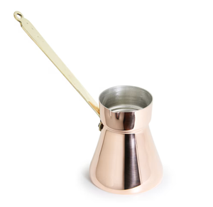 Hermosa cafetera turca, griega y árabe de latón para estufa, Cezve Ibrik Briki con mango de madera - Product Image 2