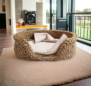 Buff Round Bamboo Handcrafted 100% Cotton Soft Woven Minimalist Modern Cat <b>Bed</b> Indoor Space-Saving <b>Storage</b> Basket 4-5L - Product Image 2