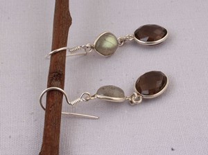 Natural Smoky Quartz and Labradorite <b>Earrings</b> 925 Sterling <b>Silver</b> Jewelry Mixed Gemstone <b>Dangle</b> <b>Earrings</b> Vintage Style <b>Earring</b> - Product Image 4