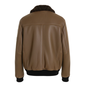 <b>Men's</b> Genuine Leather <b>Shearling</b> Aviator <b>Jacket</b> Premium Sheepskin Fur Winter Coat Warm Classic Durable Fashion Outerwear Fit - Product Image 5