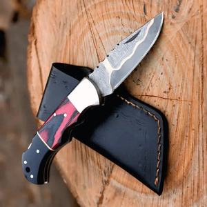 Couteau de chasse en acier Damas à pointe tombante avec manche en Micarta, épaisseur 0,6 mm, bord biseauté, pour survie, couteau pliant. - Product Image 5