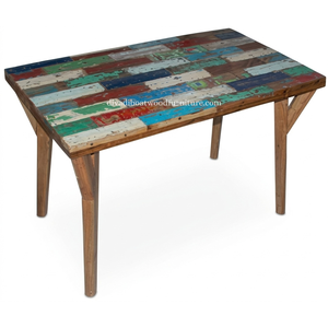 Table à manger DIVADI, mobilier d'intérieur, modèle Onik rectangulaire, patchwork, démontable, en bois de bateau récupéré, 2 places, design durable - Product Image 3