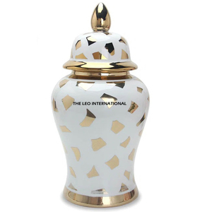 Vase à fleurs de luxe de style nordique moderne, pot à gingembre doré et blanc, design vintage pour décoration de table - Product Image 1