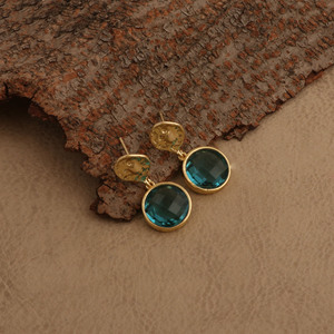 Swiss London Blue Topaz <b>Dangle</b> <b>Earrings</b> <b>Gold</b> Plated Bezel Set Faceted Gemstone Jewelry V - Product Image 4