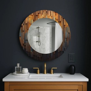 Tempered Glass <b>Round</b> <b>Wall</b> <b>Mirror</b> Handmade Geometric Contemporary Home Decor by REHMAN CRAFT 5mm Thick Smooth Hand-Polished Edge - Product Image 1