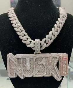 Colgante Personalizado NUSKI con Nombre en Diamantes de Imitación, Cadena Cubana, Moissanita VVS, Joyería de Diamantes de Lujo Estilo Hip Hop - Product Image 1