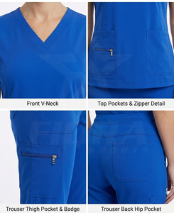 Uniformes Médicos de Hospital con Bolsillo en el Pecho, Spandex Bidireccional, Uniformes de Salón, Conjunto de Enfermera, Bordado Personalizable, Uniformes de Enfermería para Mujer - Product Image 4