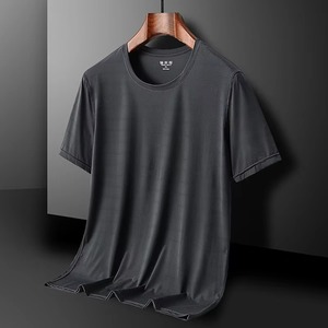 T-shirt de sport respirant en soie/coton à séchage rapide pour homme, coupe ajustée, maille glacée, manches courtes, grande taille, course à pied, fitness, écologique, 8XL - Product Image 4